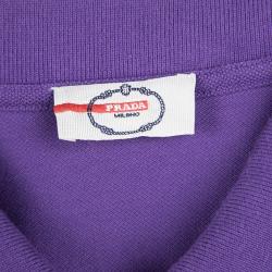 Prada Sport Purple Honeycomb Knit Striped Trim Detail Polo T-Shirt M