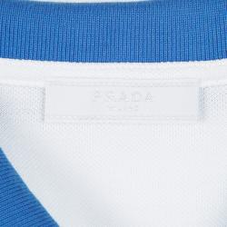 Prada Sport White Honeycomb Knit Contrast Collar Detail Polo T-Shirt XL