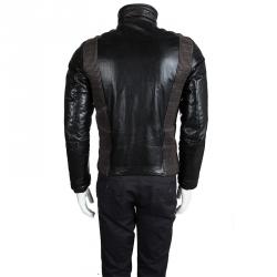 Pre Owned Prada Sport Black Quilted Panel Detail Leather Jacket M