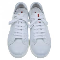 Pre Owned Prada Sport White Leather Lace Up Platform Sneakers Size 42