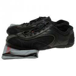 Pre Owned Prada Sport Black Leather and Suede Lace Up Sneakers Size 40.5