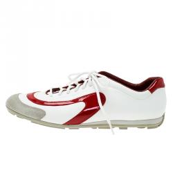 Pre Owned Prada Sport Tricolor Leather and Suede Lace Up Sneakers Sized 42.5