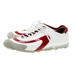 Pre Owned Prada Sport Tricolor Leather and Suede Lace Up Sneakers Sized 42.5