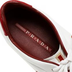 Pre Owned Prada Sport Tricolor Leather and Suede Lace Up Sneakers Sized 42.5