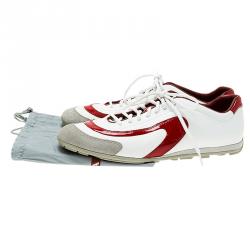 Pre Owned Prada Sport Tricolor Leather and Suede Lace Up Sneakers Sized 42.5