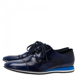 Pre Owned Prada Sport Blue Shaded Leather Lace Up Oxfords Size 43
