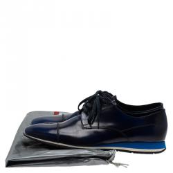 Pre Owned Prada Sport Blue Shaded Leather Lace Up Oxfords Size 43
