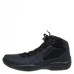 Pre Owned Prada Sport Black Leather and Mesh High Top Sneakers Size 42