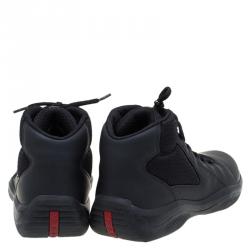 Pre Owned Prada Sport Black Leather and Mesh High Top Sneakers Size 42