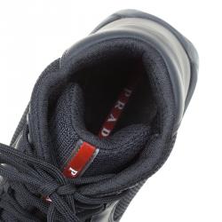 Pre Owned Prada Sport Black Leather and Mesh High Top Sneakers Size 42