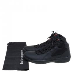 Pre Owned Prada Sport Black Leather and Mesh High Top Sneakers Size 42