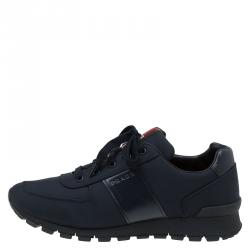 Pre Owned Prada Sport Dark Blue Canvas and Leather Sneakers Size 43
