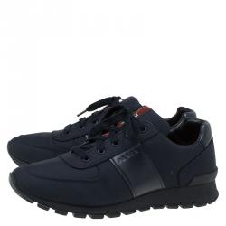 Pre Owned Prada Sport Dark Blue Canvas and Leather Sneakers Size 43