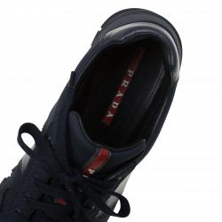 Pre Owned Prada Sport Dark Blue Canvas and Leather Sneakers Size 43