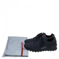 Pre Owned Prada Sport Dark Blue Canvas and Leather Sneakers Size 43