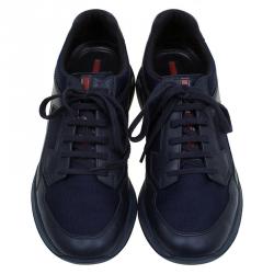 Pre Owned Prada Sport Two Tone Leather And Mesh Lace Up Sneakers Size 42