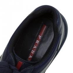 Pre Owned Prada Sport Two Tone Leather And Mesh Lace Up Sneakers Size 42