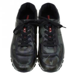 Pre Owned Prada Sport Camo Print Leather Running Sneakers Size 42.5