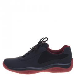Pre Owned Prada Sport Black Leather And Mesh Lace Up Sneakers Size 42