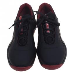 Pre Owned Prada Sport Black Leather And Mesh Lace Up Sneakers Size 42