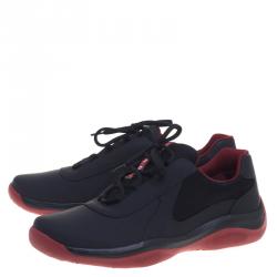 Pre Owned Prada Sport Black Leather And Mesh Lace Up Sneakers Size 42