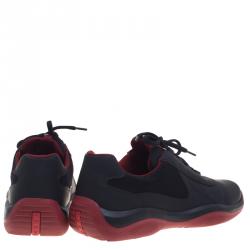 Pre Owned Prada Sport Black Leather And Mesh Lace Up Sneakers Size 42