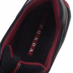 Pre Owned Prada Sport Black Leather And Mesh Lace Up Sneakers Size 42
