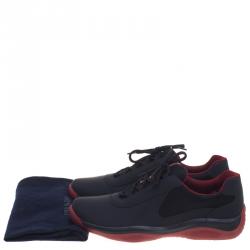 Pre Owned Prada Sport Black Leather And Mesh Lace Up Sneakers Size 42