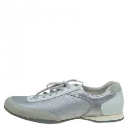 Pre Owned Prada Sport Grey Fabric And Leather Trim Sneakers Size 43.5