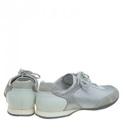 Pre Owned Prada Sport Grey Fabric And Leather Trim Sneakers Size 43.5