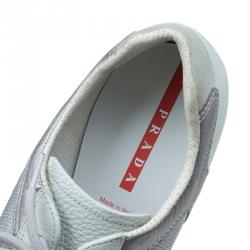 Pre Owned Prada Sport Grey Fabric And Leather Trim Sneakers Size 43.5
