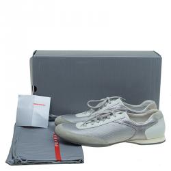 Pre Owned Prada Sport Grey Fabric And Leather Trim Sneakers Size 43.5