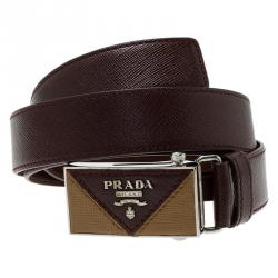 Pre Owned Prada Brown Saffiano Leather Logo Belt 95 CM
