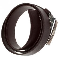 Pre Owned Prada Brown Saffiano Leather Logo Belt 95 CM
