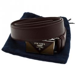 Pre Owned Prada Brown Saffiano Leather Logo Belt 95 CM