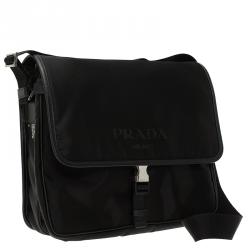 Pre Owned Prada Black Nylon Flap Messenger Bag