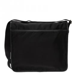 Pre Owned Prada Black Nylon Flap Messenger Bag