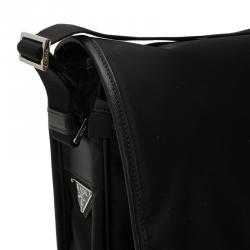 Pre Owned Prada Black Nylon Flap Messenger Bag