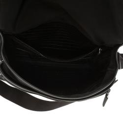 Pre Owned Prada Black Nylon Flap Messenger Bag