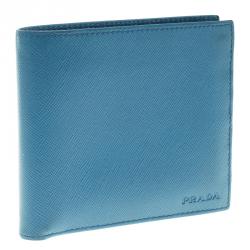 Prada Blue Saffiano Leather Bifold Wallet