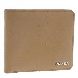 Prada Camel American Saffiano Bi-Fold Corner Wallet