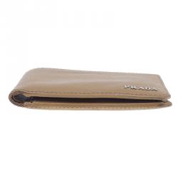 Prada Camel American Saffiano Bi-Fold Corner Wallet
