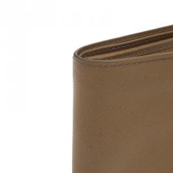 Prada Camel American Saffiano Bi-Fold Corner Wallet