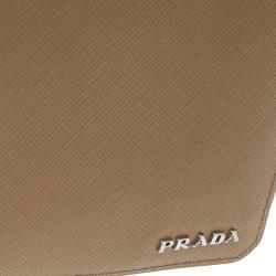 Prada Camel American Saffiano Bi-Fold Corner Wallet