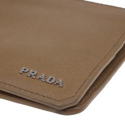 Prada Camel American Saffiano Bi-Fold Corner Wallet