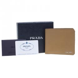Prada Camel American Saffiano Bi-Fold Corner Wallet