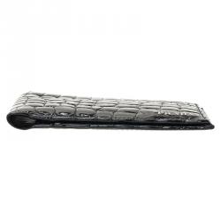 Prada Black Crocodile Embossed Patent Bi-Fold Wallet