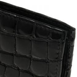 Prada Black Crocodile Embossed Patent Bi-Fold Wallet