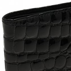 Prada Black Crocodile Embossed Patent Bi-Fold Wallet