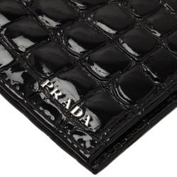 Prada Black Crocodile Embossed Patent Bi-Fold Wallet